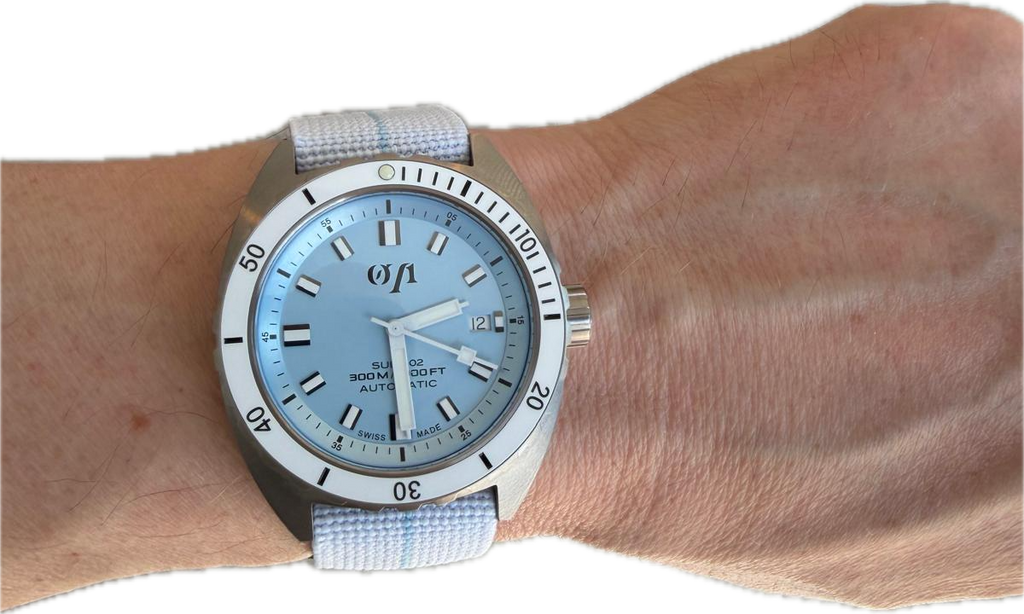 Bracelet Marna Blanc ligne bleue glacier 22 mm