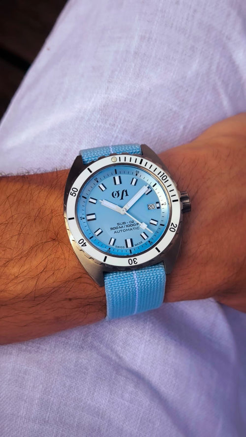 Bracelet Marna Bleu glacier ligne blanche 22 mm